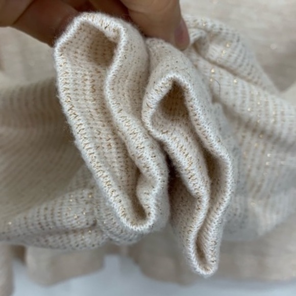 Free People Gold Metallic Fleck Ivory Lightweight Knit Cowl Neck Sweater Size XS - Picture 8 of 15